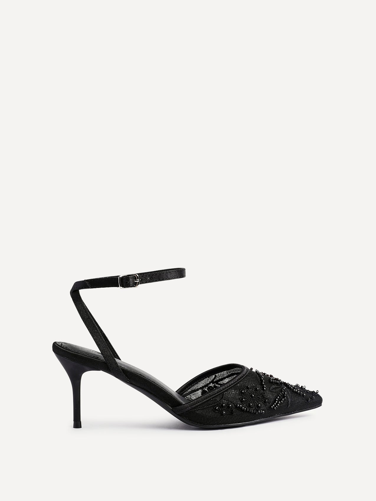 Serenade Black Beaded Mesh Court Heels