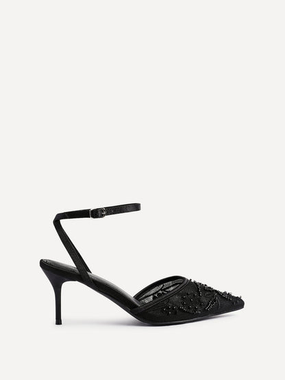 Serenade Black Beaded Mesh Court Heels