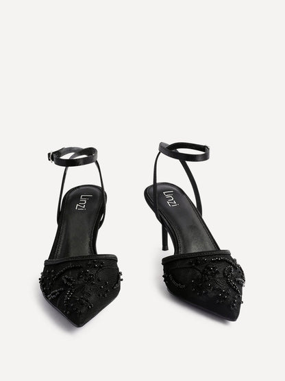 Serenade Black Beaded Mesh Court Heels
