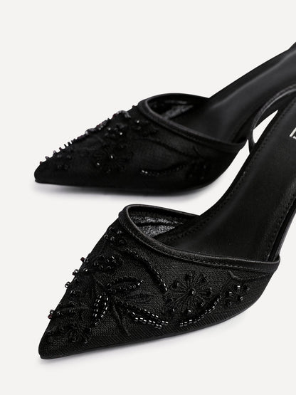 Serenade Black Beaded Mesh Court Heels