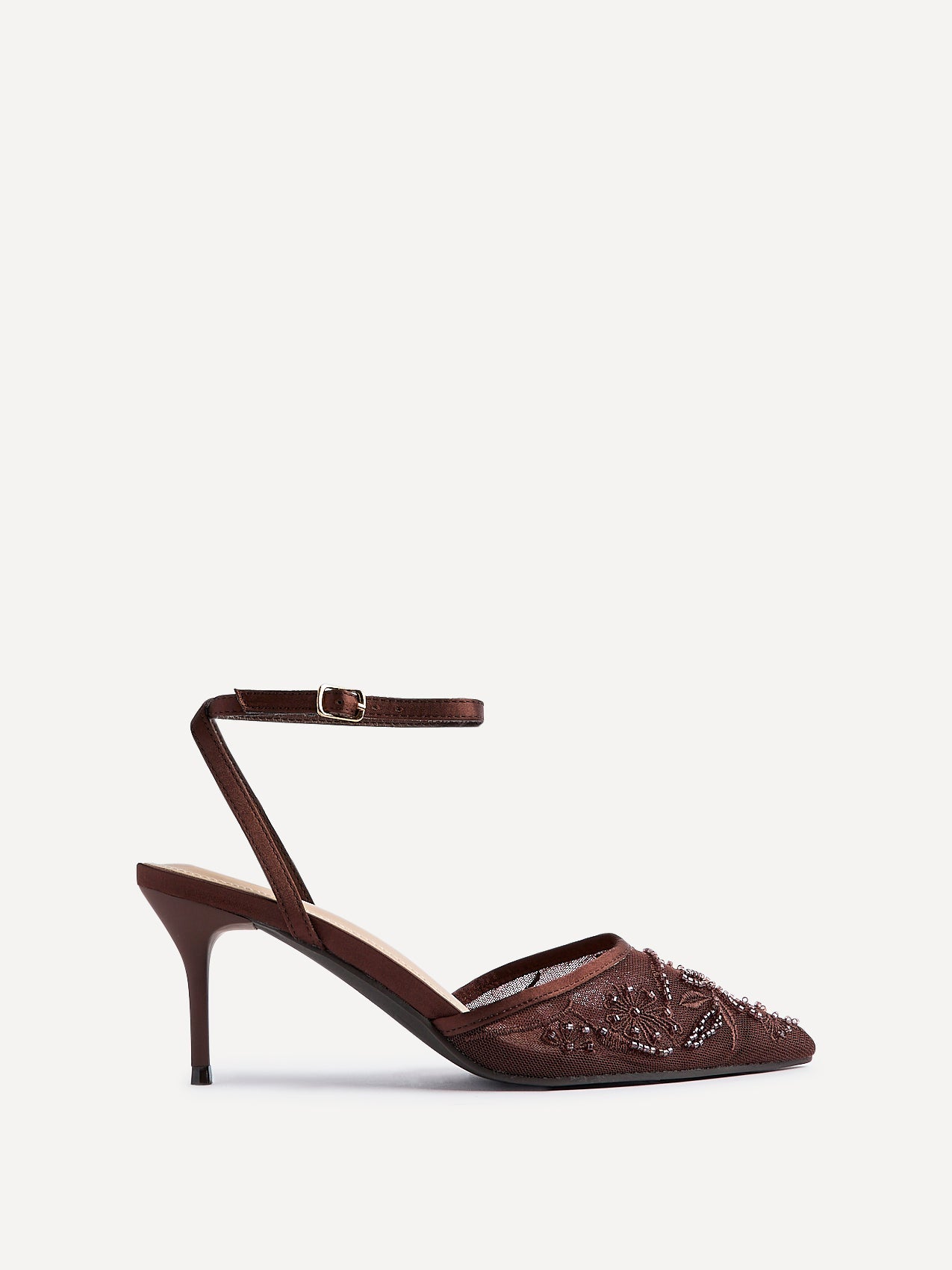 Serenade Brown Beaded Mesh Court Heels