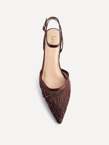 Serenade Brown Beaded Mesh Court Heels