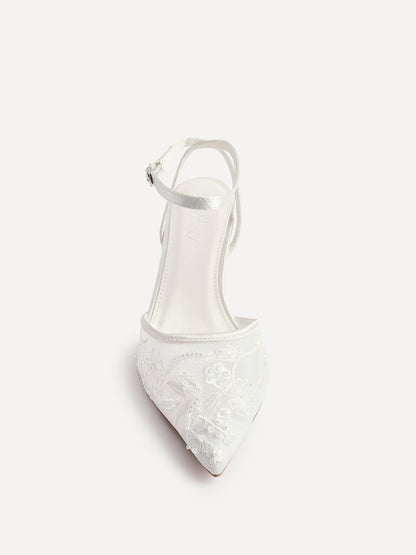 Serenade Bridal Ivory Beaded Mesh Court Heels
