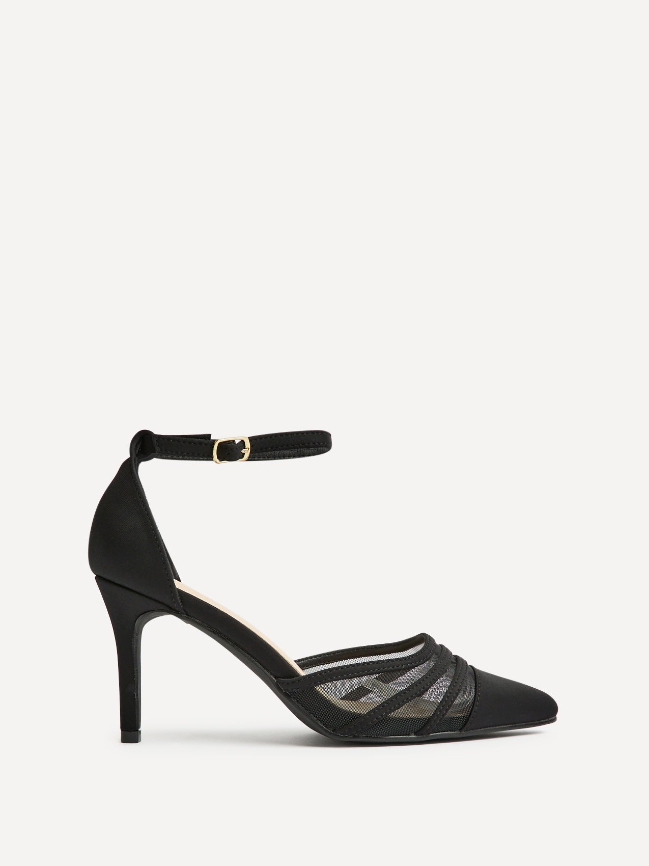 Serri Black Lycra Mesh Court Heels