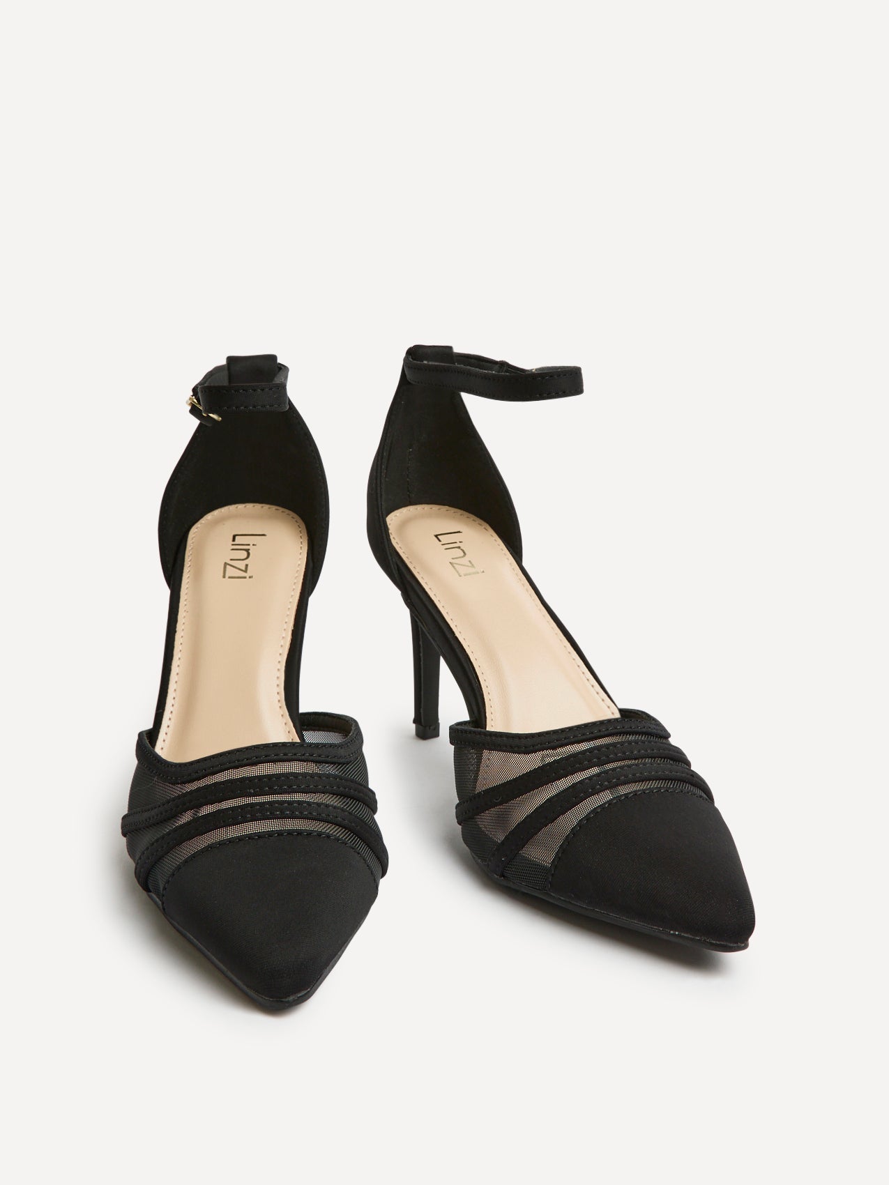 Serri Black Lycra Mesh Court Heels