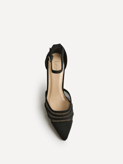 Serri Black Lycra Mesh Court Heels