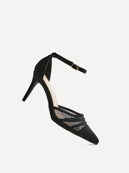 Serri Black Lycra Mesh Court Heels