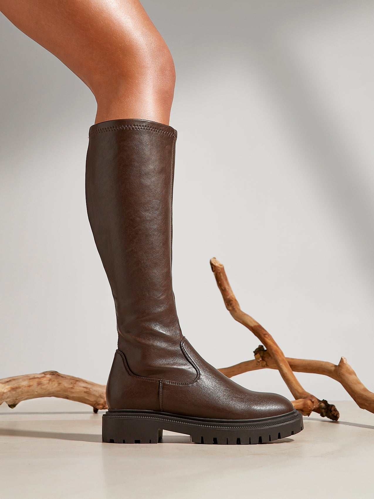 Hallie Brown Faux Leather Long Boots