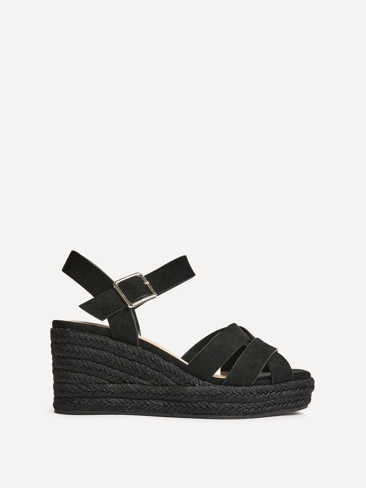 Sheena Black Crossover Espadrille Wedges