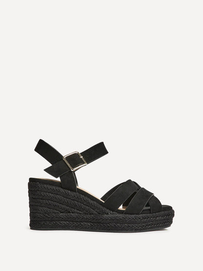 Sheena Black Crossover Espadrille Wedges