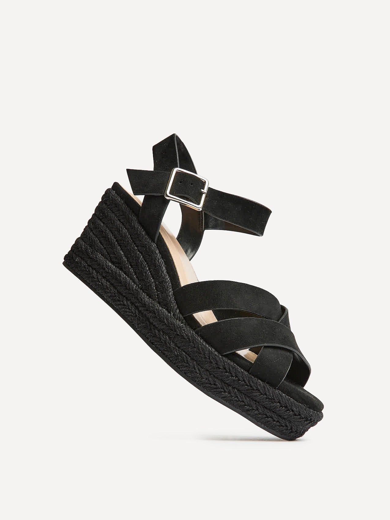 Sheena Black Crossover Espadrille Wedges