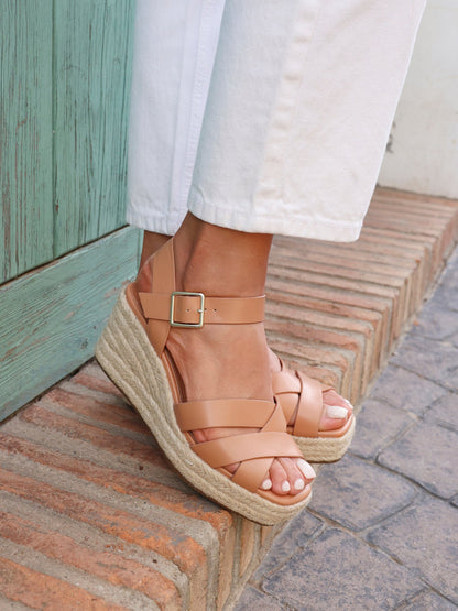 Sheena Tan Crossover Espadrille Wedges