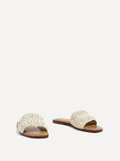 Shell Natural Embellished Slider Sandals