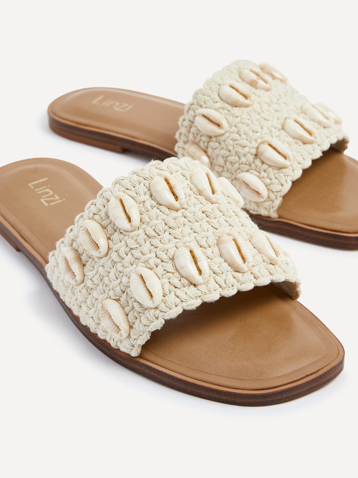 Shell Natural Embellished Slider Sandals