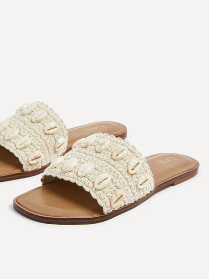 Shell Natural Embellished Slider Sandals