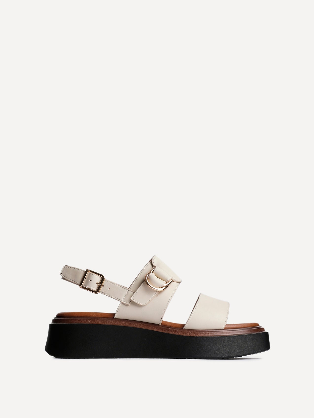 Shift Beige Faux Leather Flatform Sandals