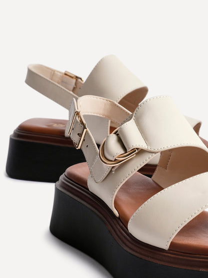 Shift Beige Faux Leather Flatform Sandals