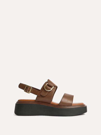 Shift Brown Faux Leather Flatform Sandals