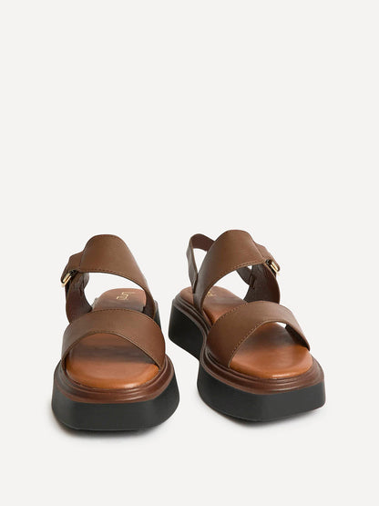 Shift Brown Faux Leather Flatform Sandals
