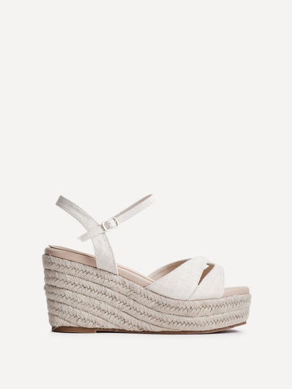 Sian Wide Fit Nude Canvas Wedges