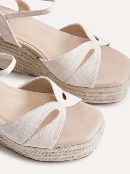 Sian Wide Fit Nude Canvas Wedges