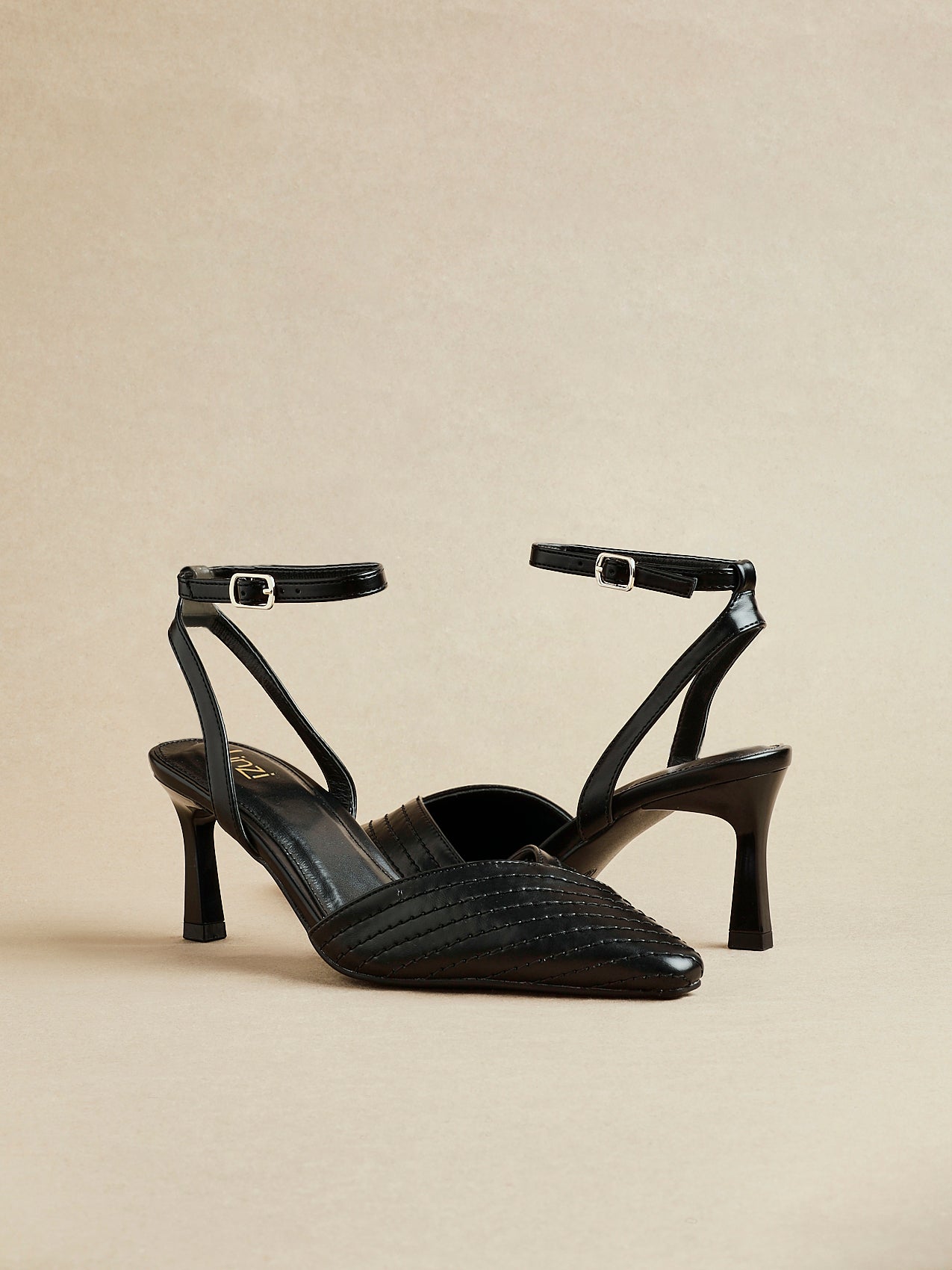 Siren Black Faux Leather Quilted Court Heels