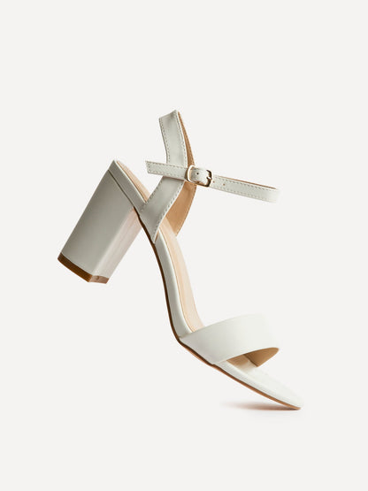 Skyline White Faux Leather Heeled Sandals