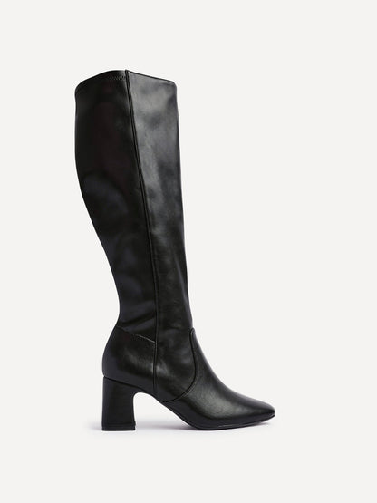 Slate Black Faux Leather Long Heeled Boots