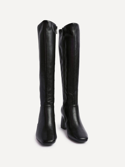 Slate Black Faux Leather Long Heeled Boots