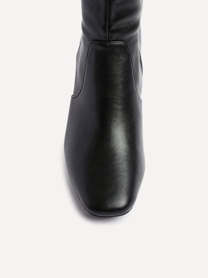 Slate Black Faux Leather Long Heeled Boots