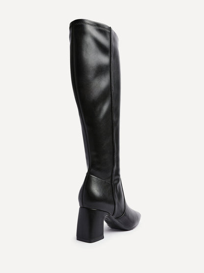 Slate Black Faux Leather Long Heeled Boots