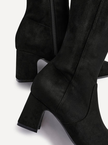 Slate Black Faux Suede Long Heeled Boots