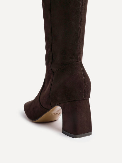Slate Brown Faux Suede Long Heeled Boots