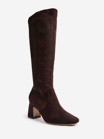 Slate Brown Faux Suede Long Heeled Boots