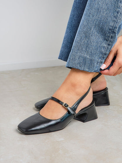Society Black Faux Leather Mary Jane Heels