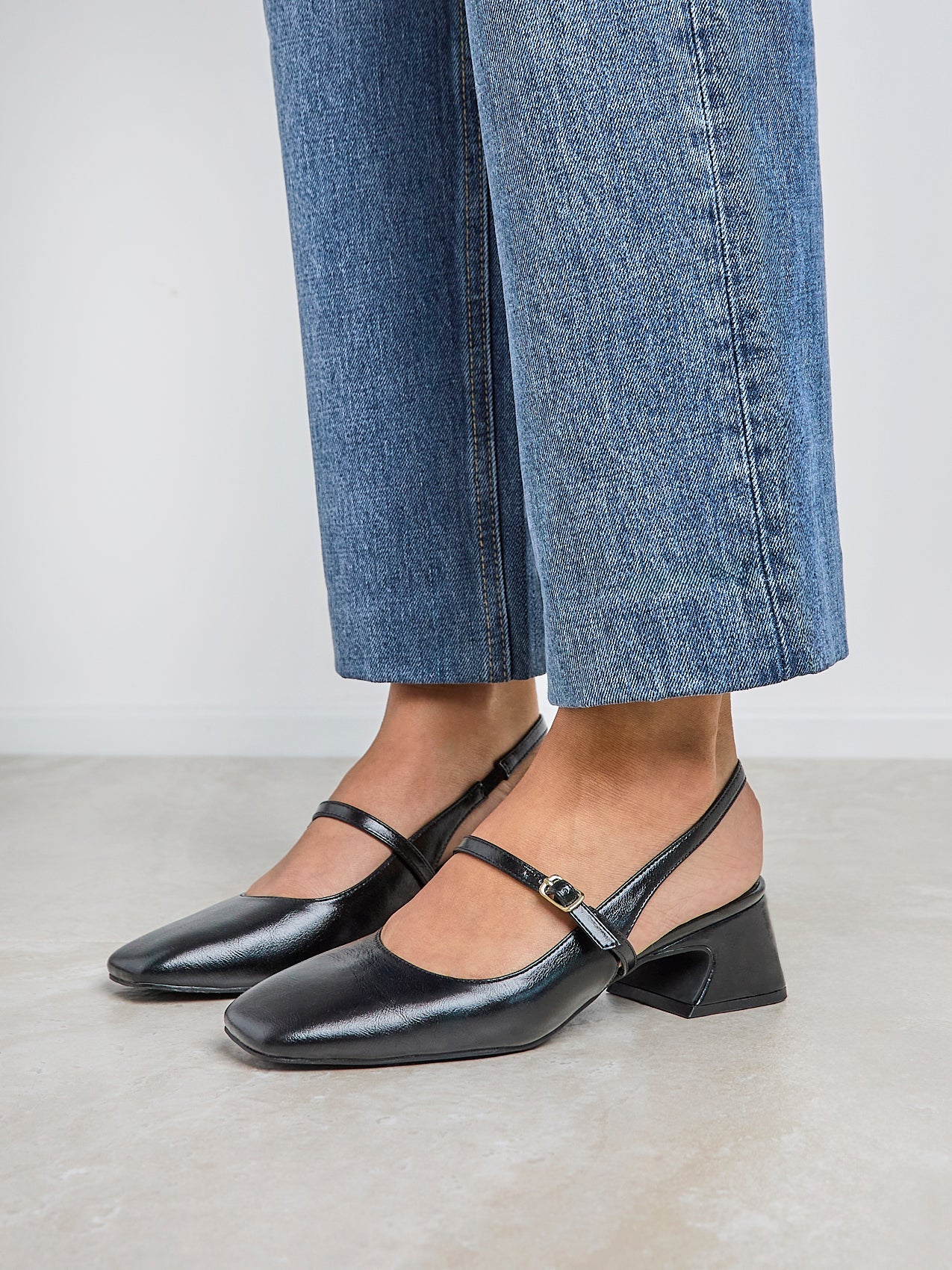 Society Black Faux Leather Mary Jane Heels