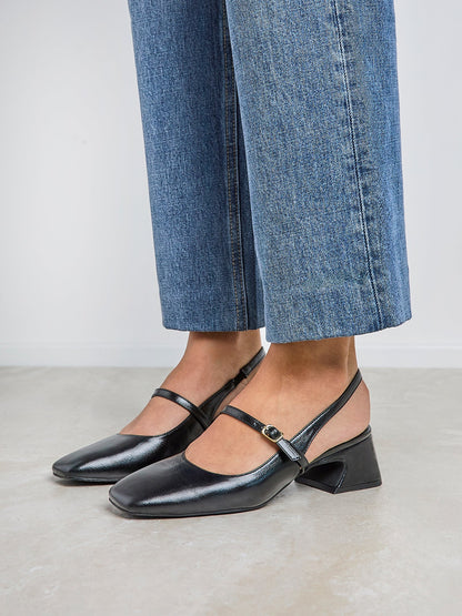 Society Black Faux Leather Mary Jane Heels