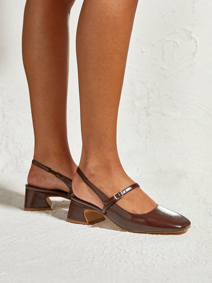 Society Brown Faux Leather Mary Jane Heels