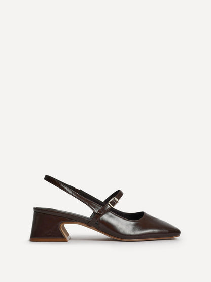 Society Brown Faux Leather Mary Jane Heels