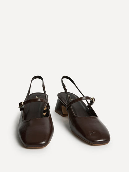 Society Brown Faux Leather Mary Jane Heels