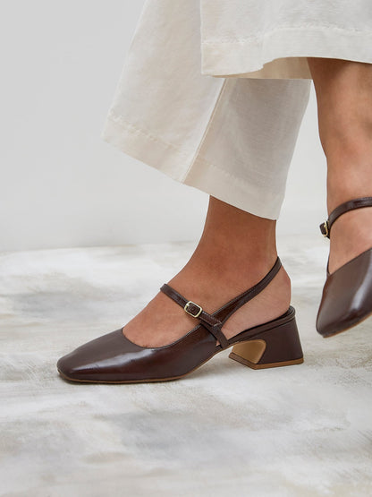 Society Brown Faux Leather Mary Jane Heels