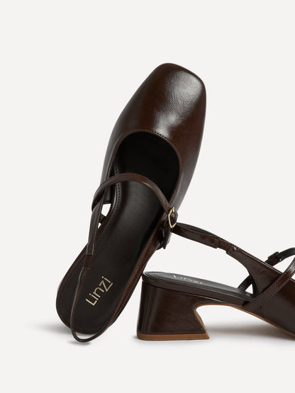 Society Brown Faux Leather Mary Jane Heels