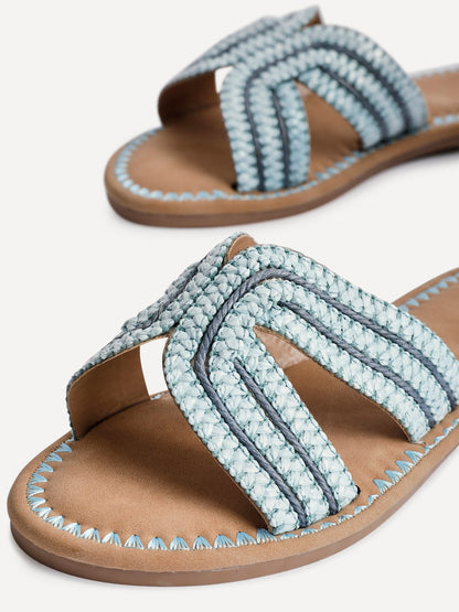 Solar Blue Flat Slider Sandals