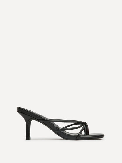 Solis Black Strappy Mule Heels