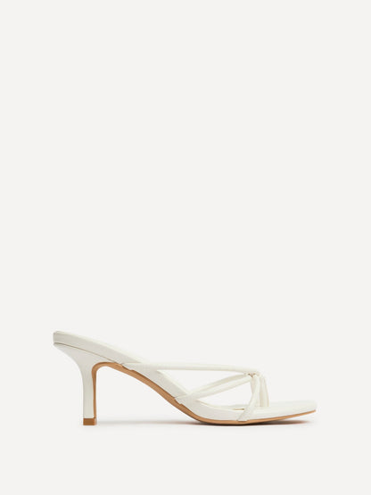 Solis White Strappy Mule Heels