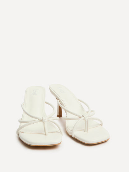 Solis White Strappy Mule Heels