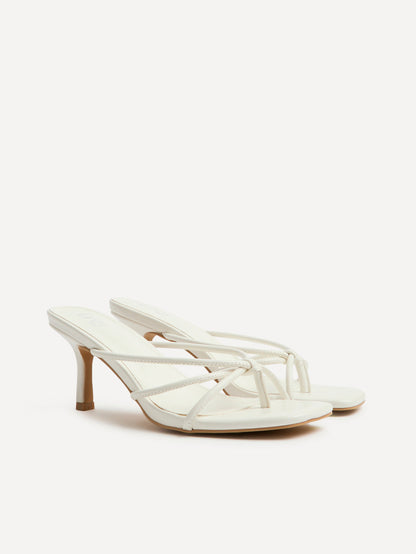 Solis White Strappy Mule Heels