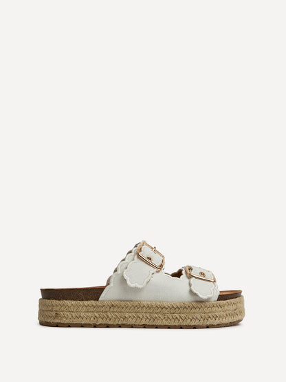Sonnet White Double Buckle Flatform Sandals
