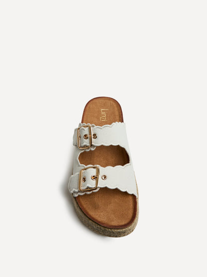 Sonnet White Double Buckle Flatform Sandals