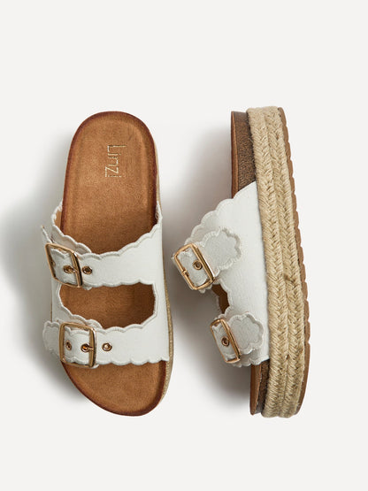Sonnet White Double Buckle Flatform Sandals